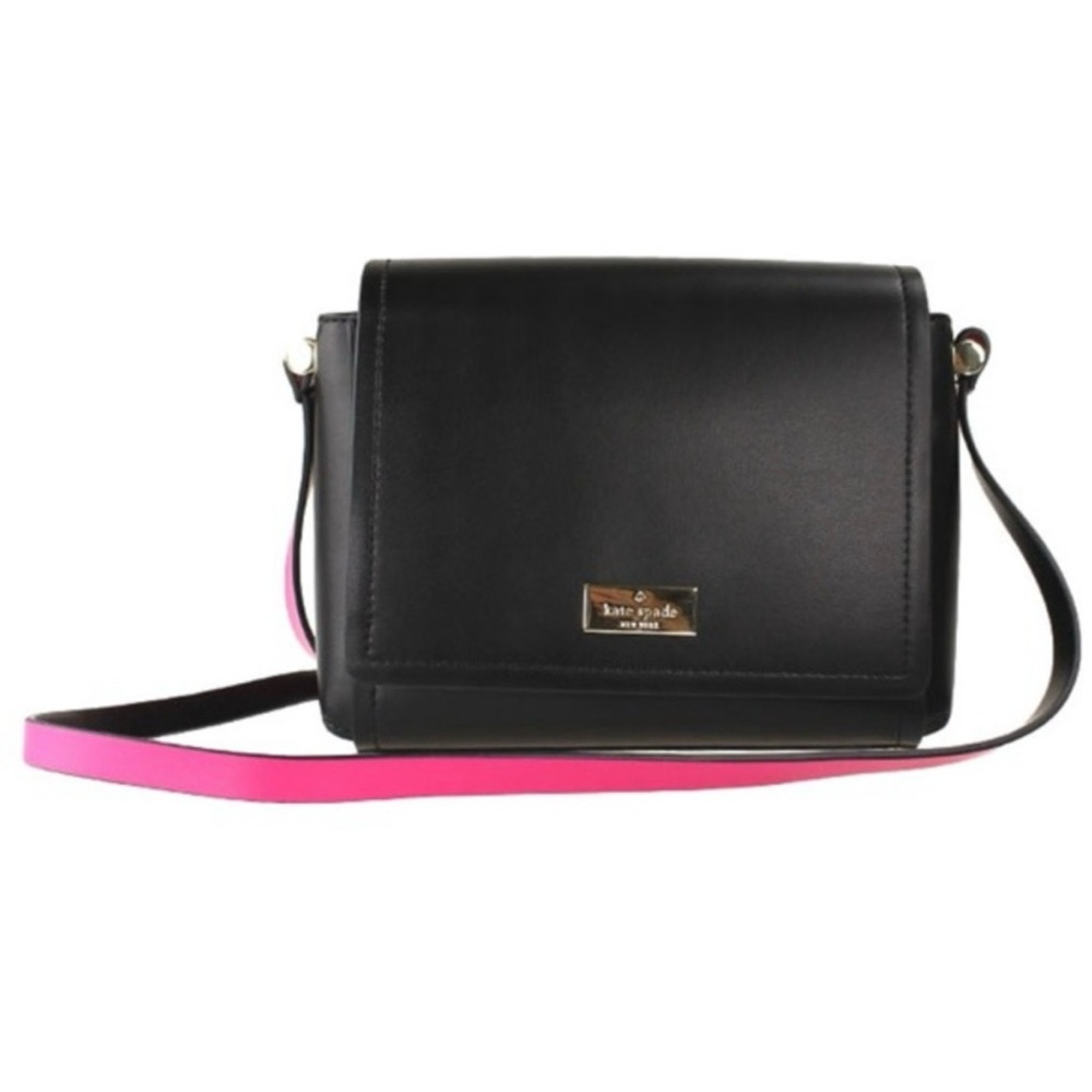 Kate spade black crossbody with hot pink interior
